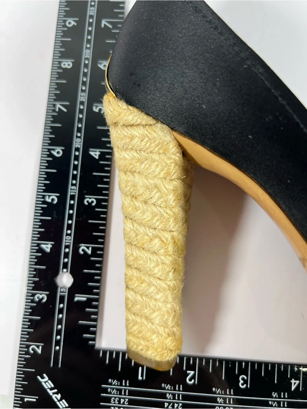7246: Louis Vuitton Black Satin Espadrille Platform Pumps Heels Size 39